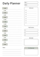 Daily planner design. Simple template for scheduling your daily activities. vector