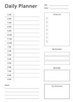 Minimalist daily planner template. Simple design for scheduling and planning your daily activities. vector