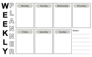 Weekly planner. Template design to plan your weekly activities. vector