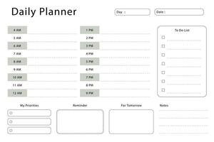 Elegant and minimalist daily planner template. Simple design. vector