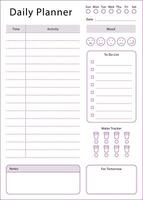 Elegant daily planner template. Simple design to plan your daily activities. vector