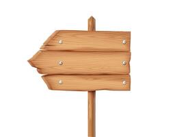Wooden arrow signpost of brown planks realistic illustration. Rustic pointer showing left direction 3d object on white background vector