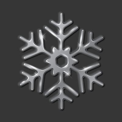 Silver snowflake with sparkling effect realistic illustration. Christmas holiday frozen decor 3d object on black background