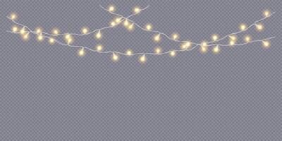 Fairy lights lines with golden lamps frame realistic icon. Christmas party decorative border 3d object illustration vector
