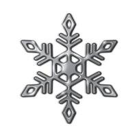 Glossy silver snowflake with reflective surface realistic illustration. Elegant winter festive season design 3d object on white background vector