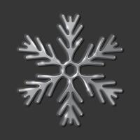 Gleaming silver snowflake of metal material realistic illustration. Happy winter holidays ornament 3d object on black background vector