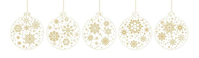 Christmas ornaments adorned with snowflakes flat color objects set. Elegant winter holiday atmosphere illustrations bundle on white vector