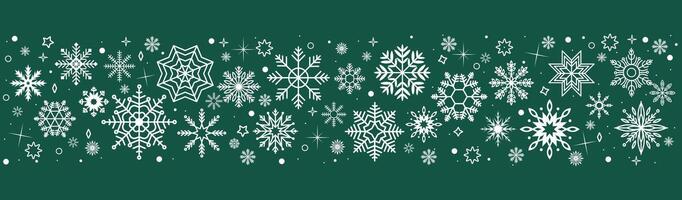 Festive winter pattern with snowflakes flat color frame. Magic and wonder of holiday season illustration on green background vector