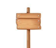 Wooden planks attached to post with nails realistic illustration. Old fashioned mockup road sign 3d object on white background vector