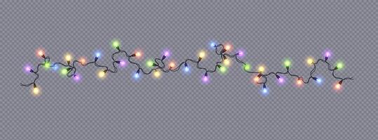 Brightly shining Christmas lights realistic icon. Neon illumination fairy-light line 3d object illustration on silver background vector