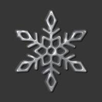 Shimmering silver snowflake with embossed effect realistic illustration. Winter season and holiday festivities 3d object on black vector