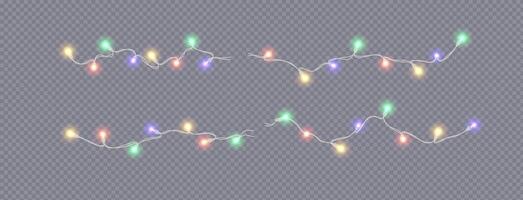 Multicolor fairy lights creating festive mood realistic icons set. Christmas celebration fairy-lights 3d objects illustrations vector