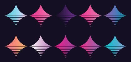 set of four star shapes gradient vintage retro style vector