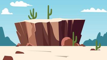 American Desert Nature Landscape with Rocky Cliff Mountain and Cactus in Bright Sky vector