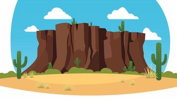 American Desert Landscape with Rocky Cliff Mountain and Cactus in Bright Sky vector