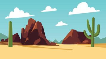 American Desert Landscape View with Rocky Cliff Mountain and Cactus in Bright Sky vector