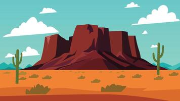 American Desert Landscape with Cliff Mountain and Cactus in Bright Sky vector
