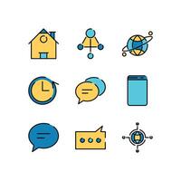 Filled Line Icon Set of Communication Technology Internet Network Connection vector