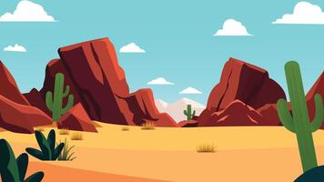 American Desert Scenery with Rocky Cliff Mountain and Cactus in Bright Sky vector
