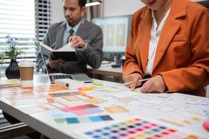 Program Developer Team Collaborates on UXUI Design in Modern Office Setting photo