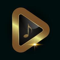 Luxury Abstract play button gold symbol design. playing button design and premium Music notes icon in the center. Musical key symbol on player button. Musical note vector