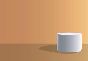 a white cup sitting on a table in front of a brown wall vector