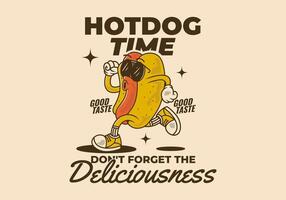 Hot Dog time, Don't forget the deliciousness. A Vintage retro character of hot dog in running pose vector