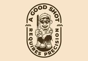 a good shot requires precision. Vintage golfer character holding a stick, in oval shape vector