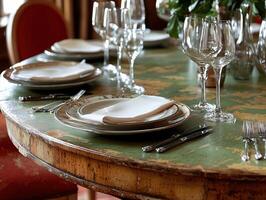 A Beautifully Set Table, Ready for a Formal Dinner Party photo
