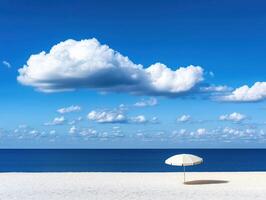 A Solitary Umbrella on a Beach, Awaiting a Moment of Serenity photo