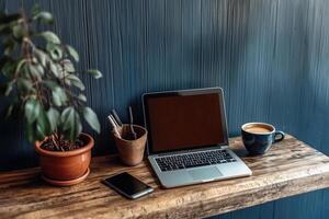 A Cozy Workspace Blending Modern photo