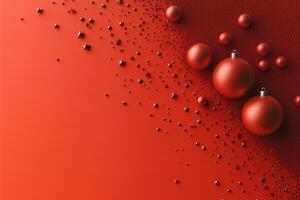 A Festive Red Background with Sparkling Stars and Ornaments photo