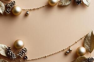 A Luxurious Festive Layout with Golden Ornaments and Green Leaves photo
