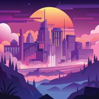 a capacity with a sunset and mountains in the background vector