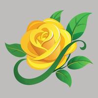 a yellow rose with green leaves on a gray background vector