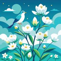 illustration of a bird on a flower vector