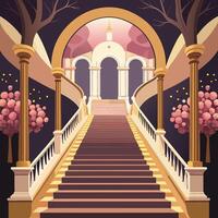 an illustration of a staircase with a tree in the background vector