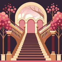 an illustration of a staircase with trees and flowers vector