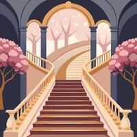 an illustration of a staircase with trees and flowers vector