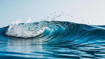 Majestic ocean wave featured with white crests and foamy detail. photo
