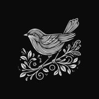a bird on a branch with leaves and flowers vector