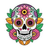 a sugar skull with flowers and leaves vector