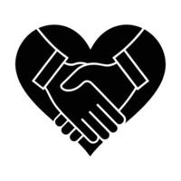 handshake in heart shape, black and white vector