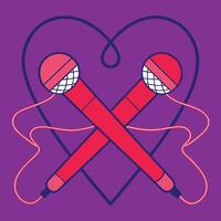 two microphones in a heart shape with a purple background vector