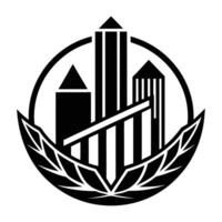 a black and white logo of a city with a building in the middle vector