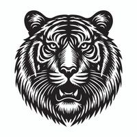 the head of a tiger is shown in a black and white design vector