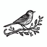 bird on branch with leaves and flowers vector