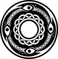 A celtic design in a circle with a fish in the middle vector
