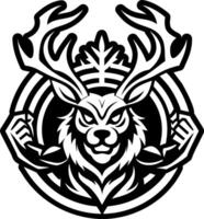 A deer head with horns and antlers in a circular design vector