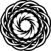 A black and white circular design with a spiral vector